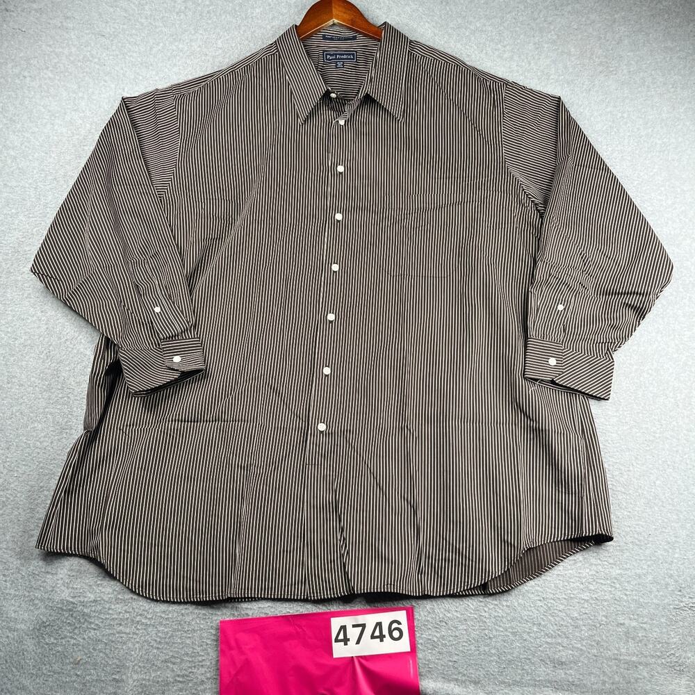 Paul Fredrick Shirt Brown Striped Casual Button Up Long Sleeve Mens 20
